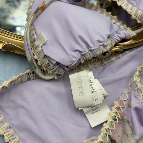 🆕 ZIMMERMANN 🧿 NWOT Acacia Crochet Edge Bikini, Lilac Floral MIX SZ 0/1 US 2/4 - Picture 13 of 16